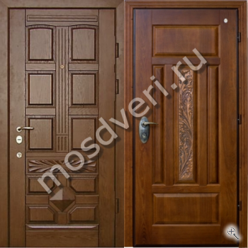 Стальная дверь для коттеджа из массива с дверным молотком - купить от производителя Мосдвери Стальная дверь для коттеджа из массива с дверным молотком